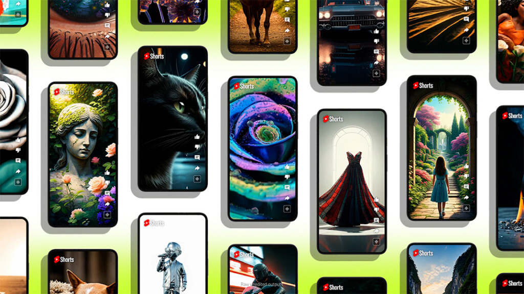 YouTube Shorts videók generatív AI által létrehozott tartalmak bemutatása.
